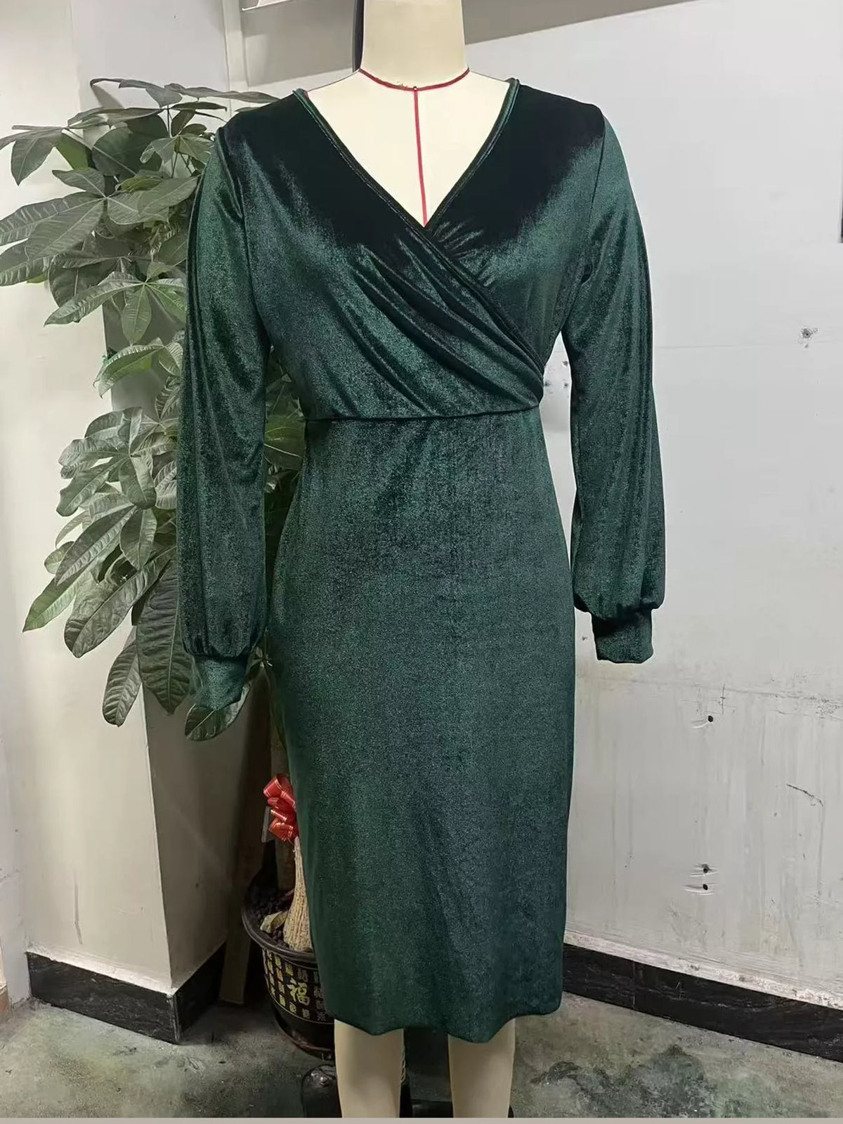 Women's Velvet Long Sleeve Wrap Dress – view 4