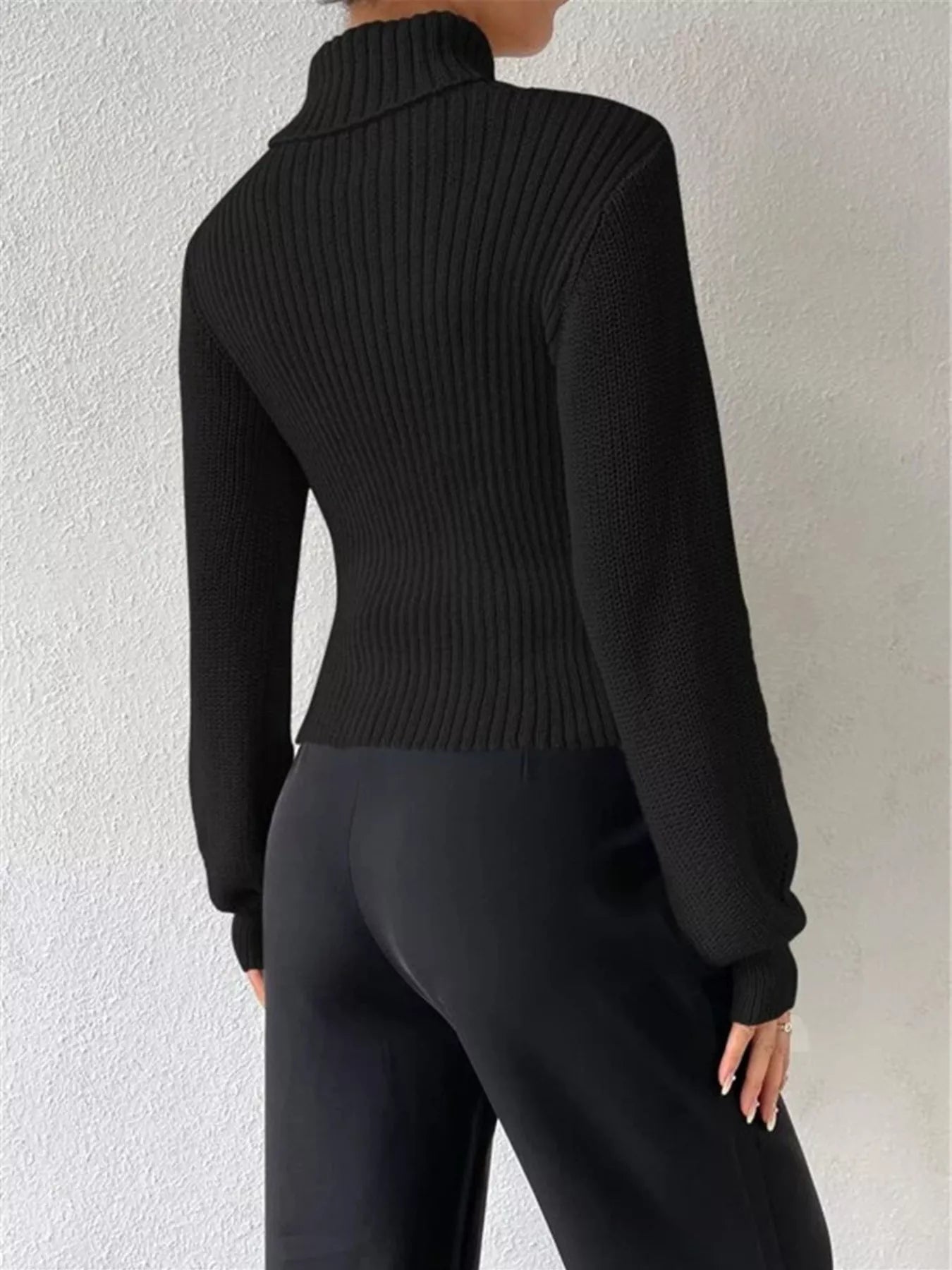 Cutout Front Turtleneck Long Sleeve Sweater  Shop One Place