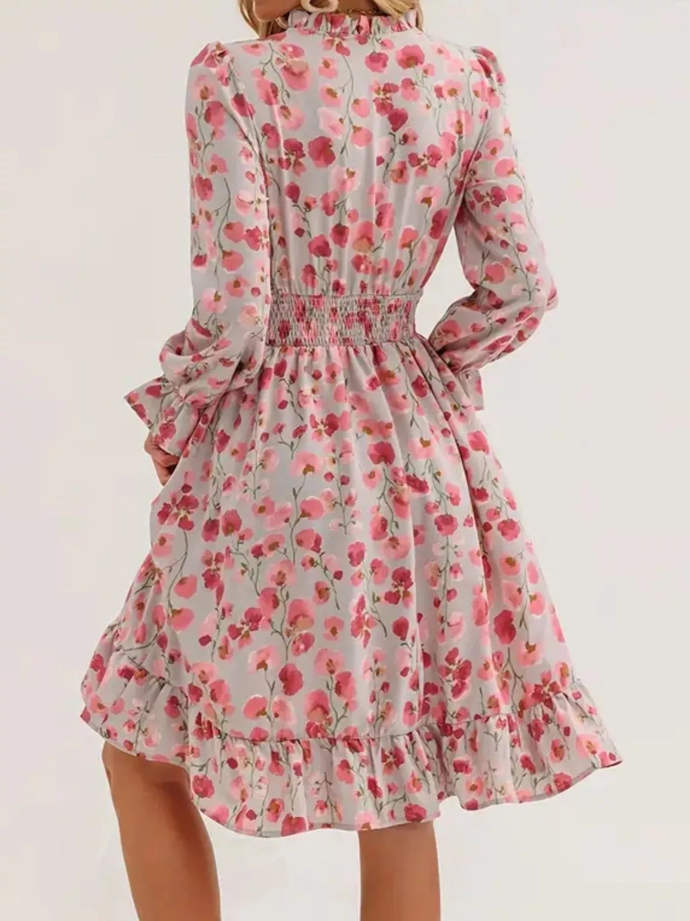 Floral Notched Flounce Sleeve Dress  Shop One Place