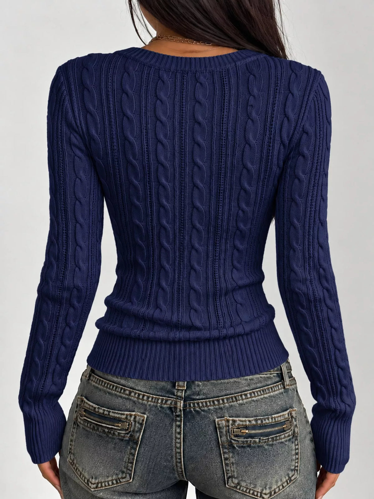 Women's Deep V-Neck Cable Knit Sweater – view 20