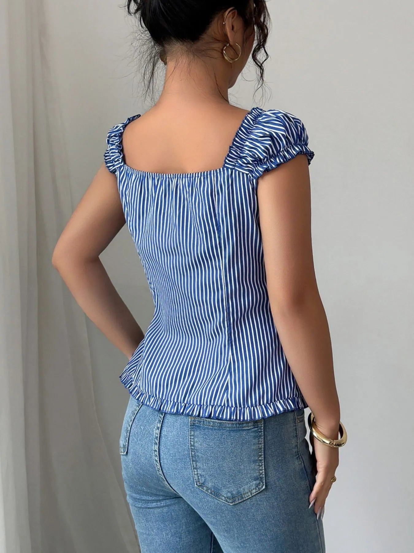 Striped Cap Sleeve Shirt  Shop One Place