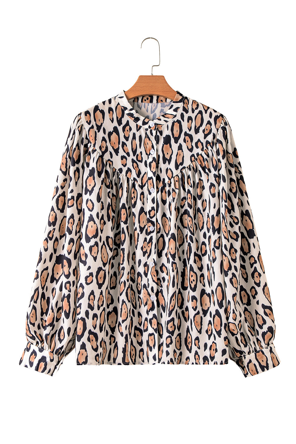 Light French Beige Leopard Print Balloon Sleeve Loose Blouse  Shop One Place