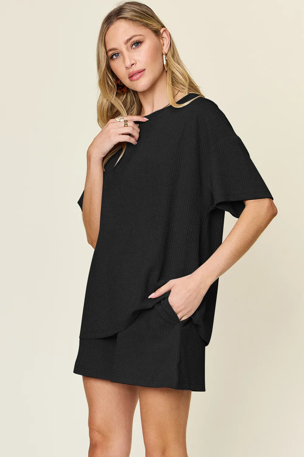 Double Take Basic style Round Neck Solid Set  Shop One Place