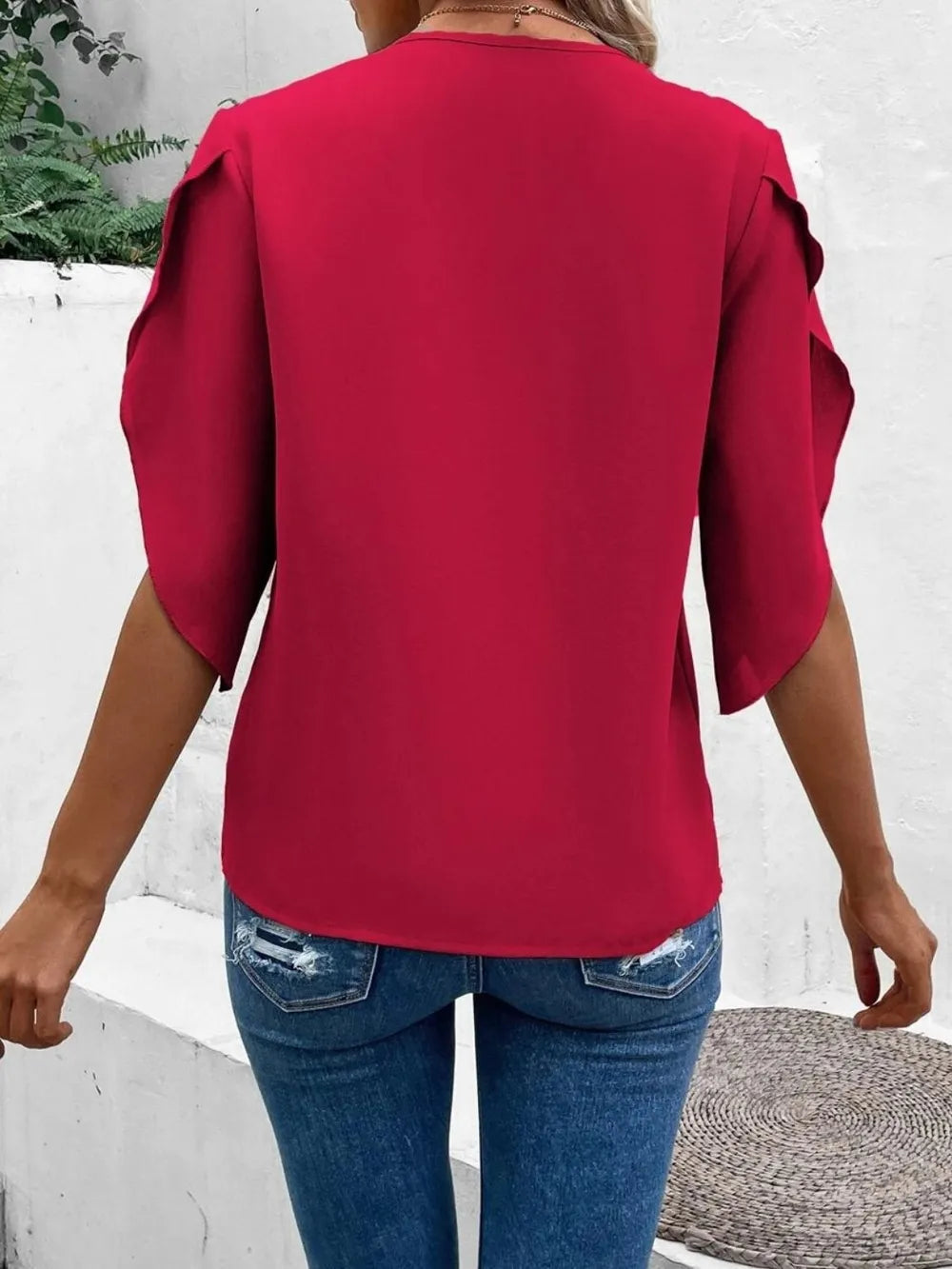 Lace Detail V-Neck Half Sleeve Blouse  Shop One Place