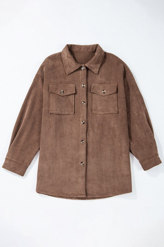 Solid Corduroy Button-Up Pocketed Shacket  Shop One Place
