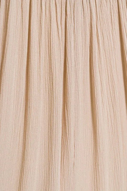 Zenana Woven Crinkle Gauze Crop Tee and Skirt Set-Beige  Shop One Place