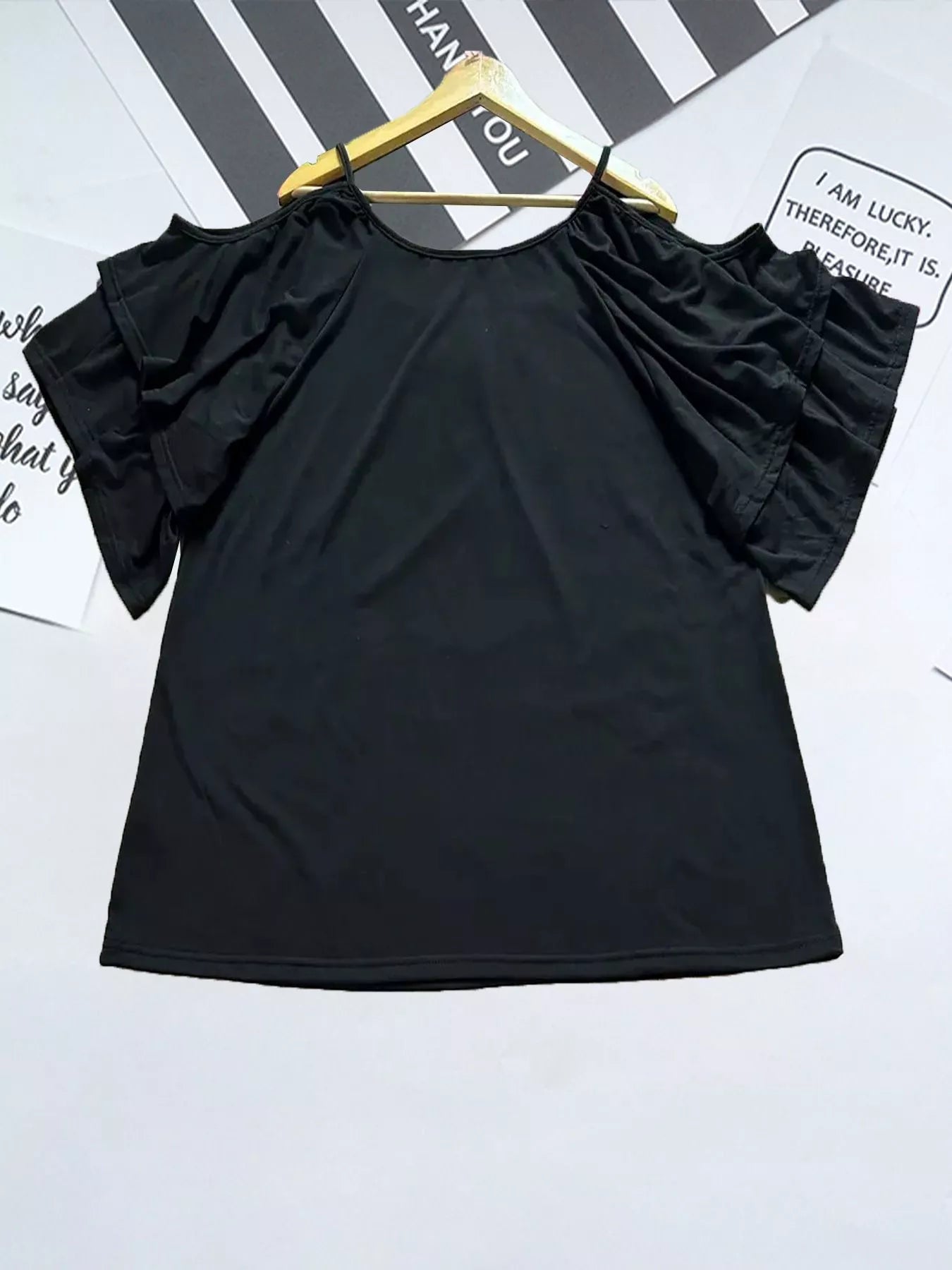 Cold Shoulder Ruffle Sleeve T-Shirt  Shop One Place