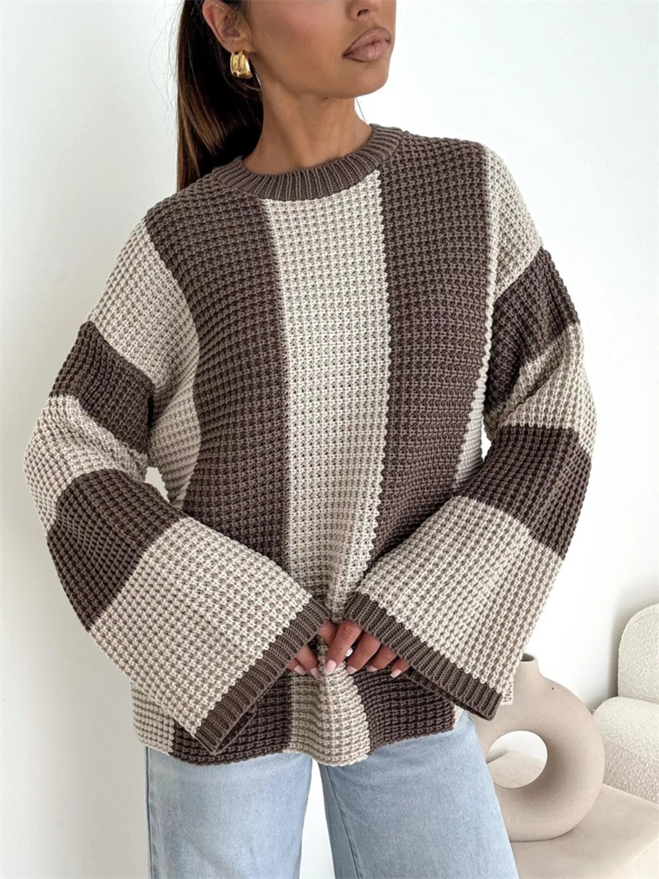 Color Block Long Sleeve Sweater  Shop One Place