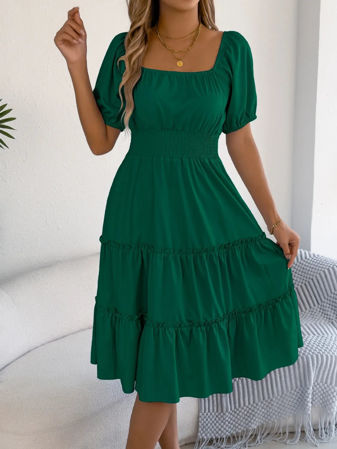 Square Neck Short Puff Sleeve Dress  Shop One Place