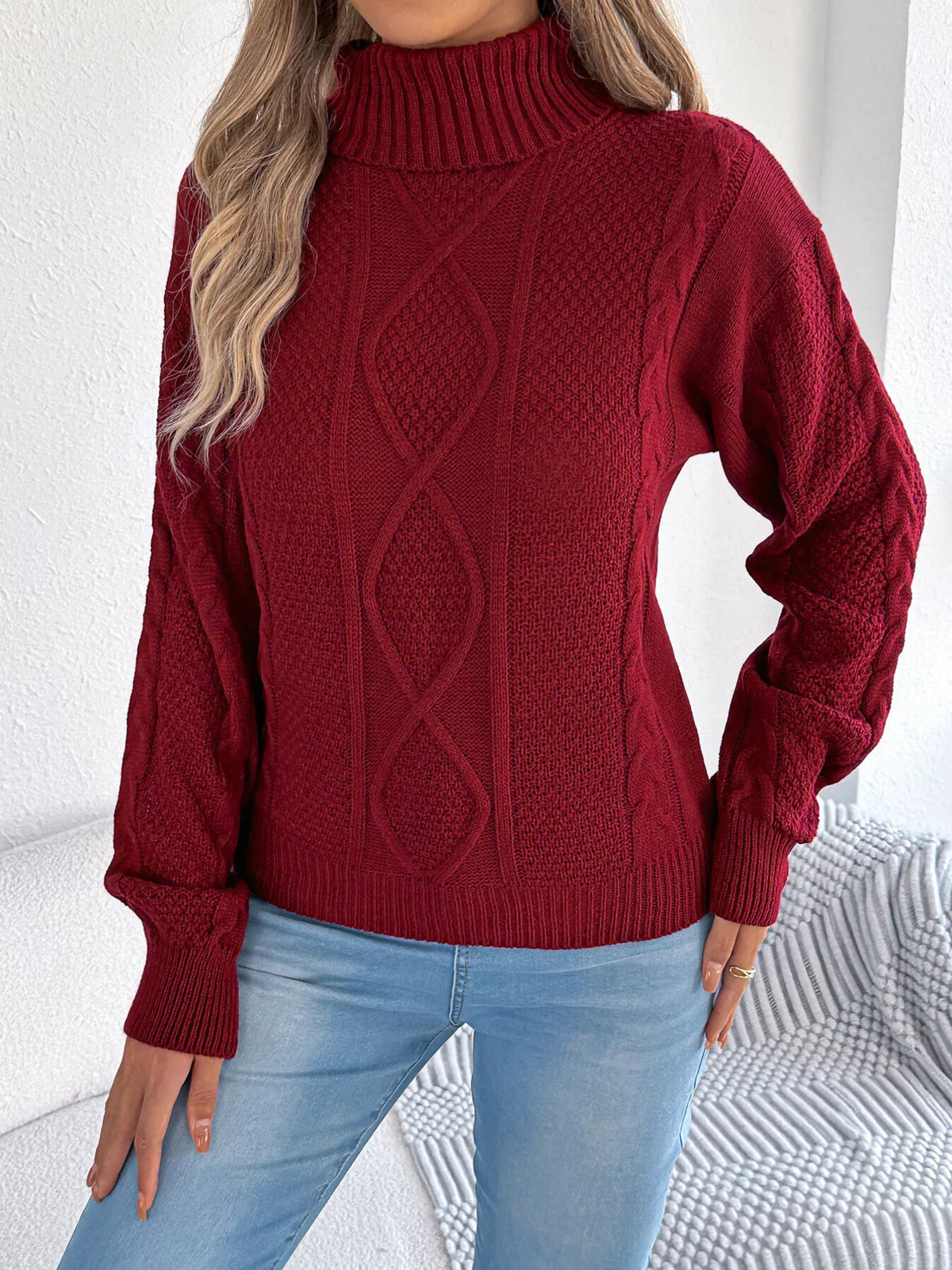 Women's Cable Knit Turtleneck Sweater – view 11