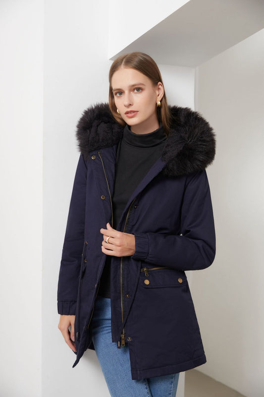 Women's Fleece-Lined Fur Collar Parka