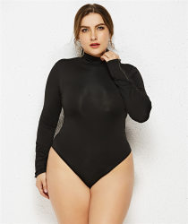 Plus Size Turtleneck Long Sleeve Triangle Tight Jumpsuit