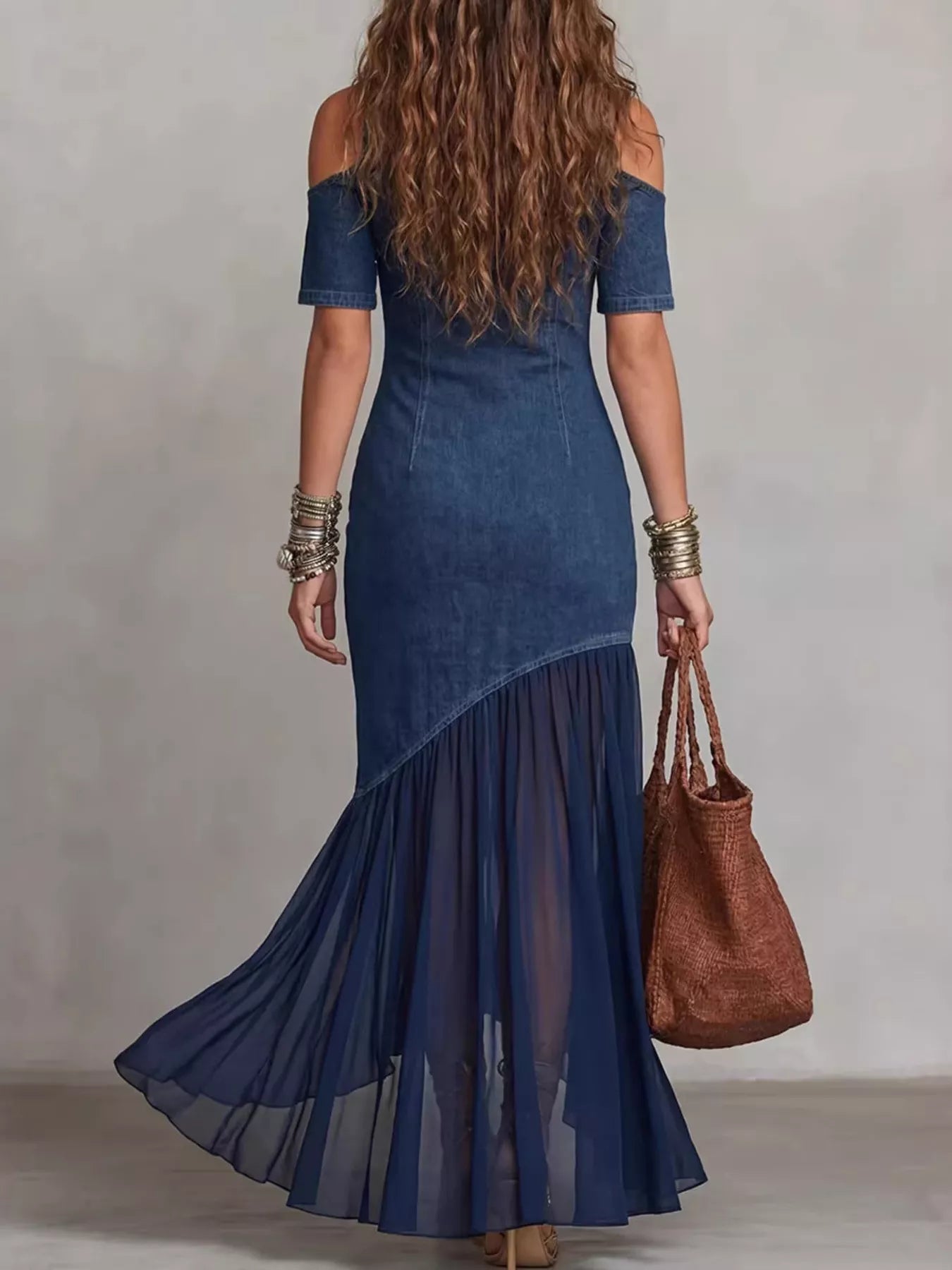 Cold Shoulder Ruffle Hem Maxi Dress  Shop One Place