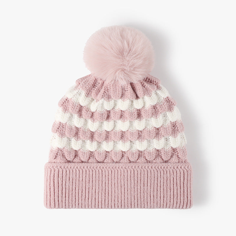 Striped Contrast Knit Hat with Pom-pom  Shop One Place