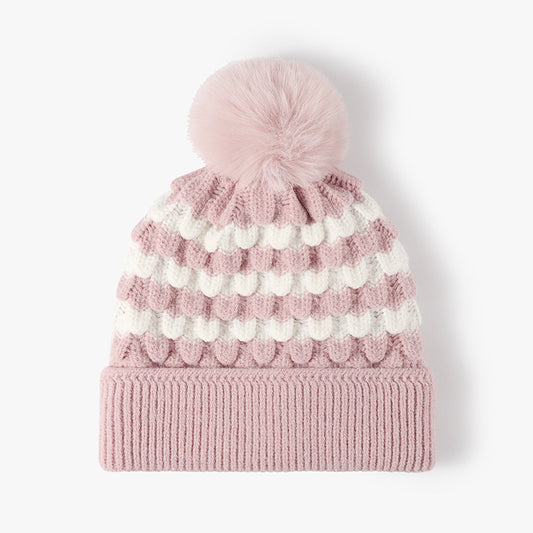Striped Contrast Knit Hat with Pom-pom  Shop One Place