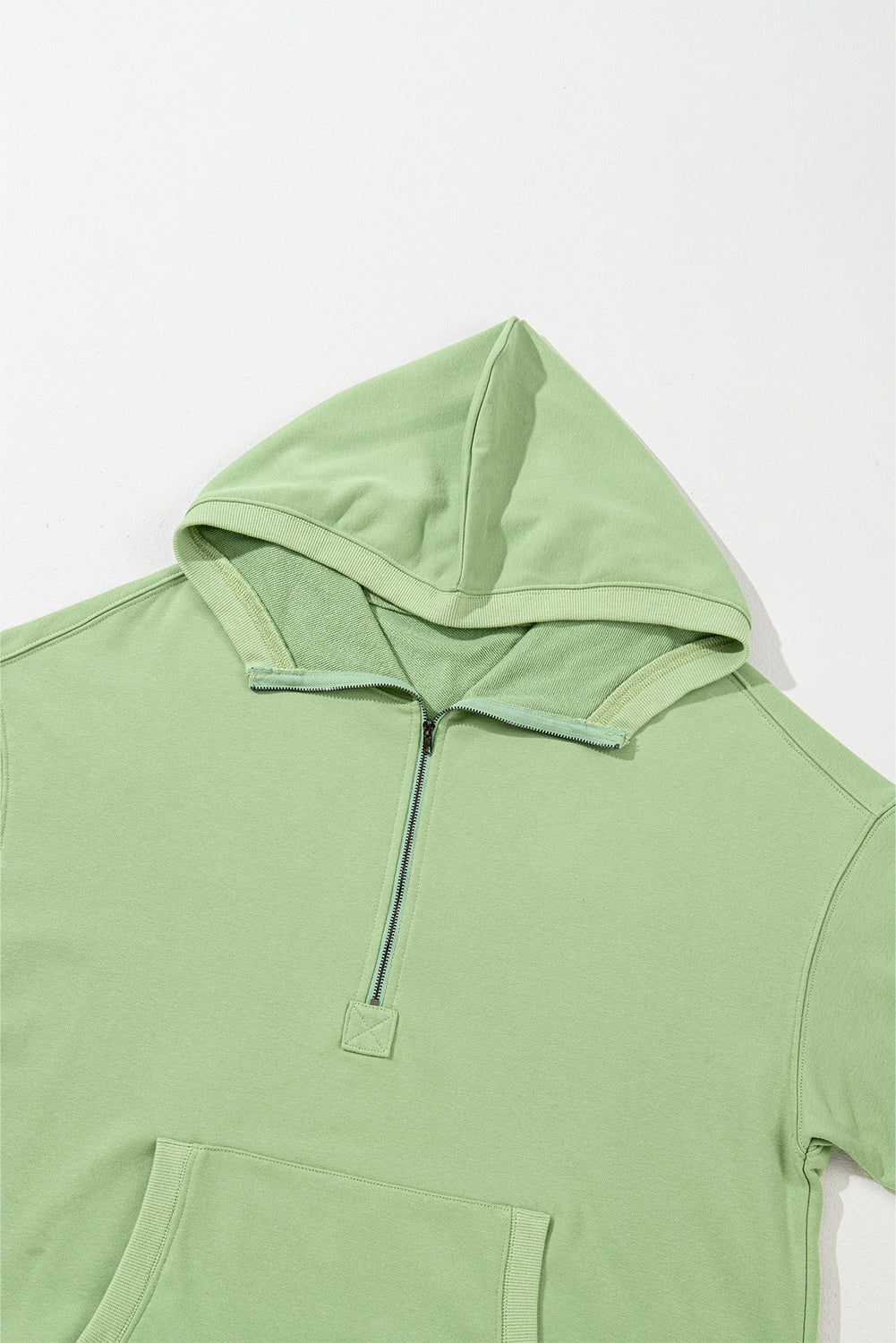 Moss Green Kangaroo Pocket Half Zipper Oversized Hoodie