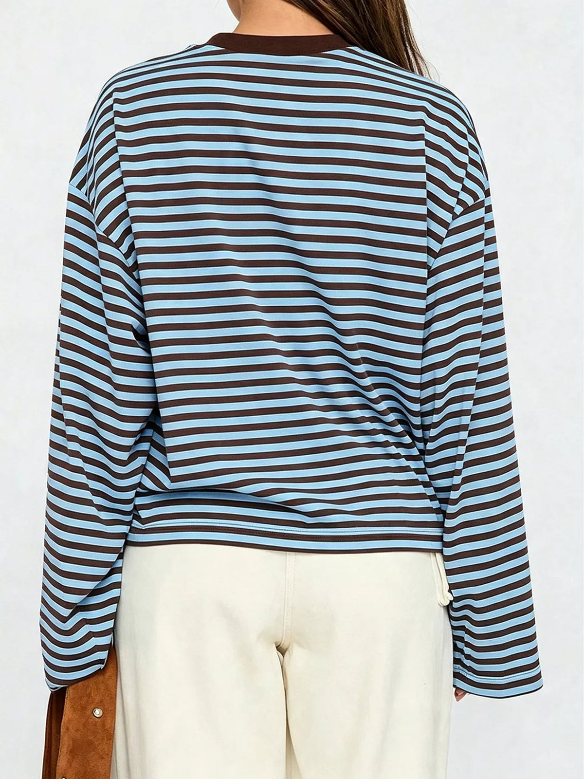 Full Size Casual Long-Sleeve Striped Crew Neck T-Shirt Plus Size  Shop One Place