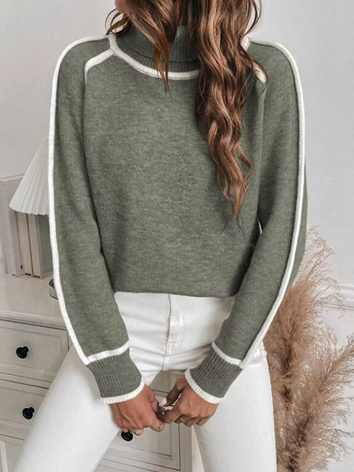 Women's Contrast Trim Turtleneck Sweater