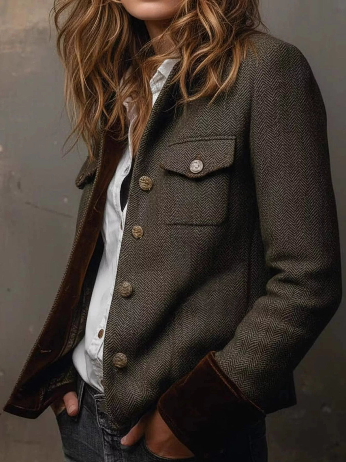 Women's Vintage Herringbone Tweed Blazer – view 2