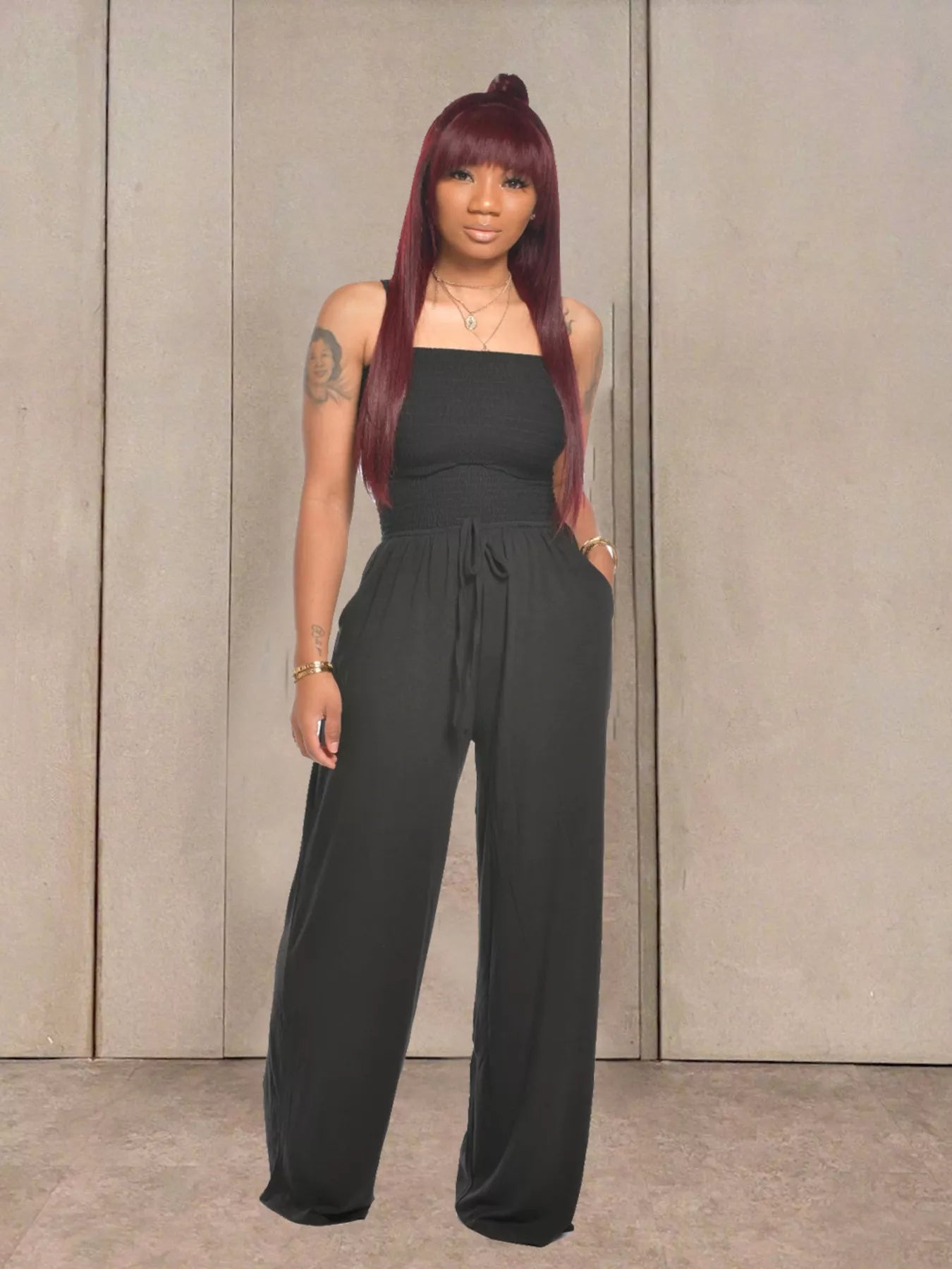 Strapless Smocked Wide-Leg Jumpsuit  Shop One Place