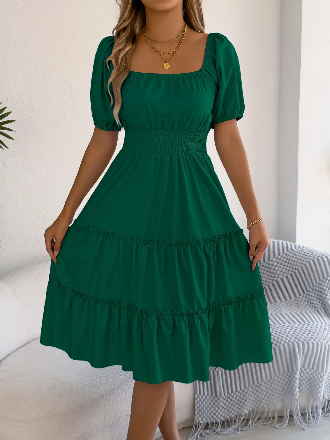 Square Neck Short Puff Sleeve Dress  Shop One Place