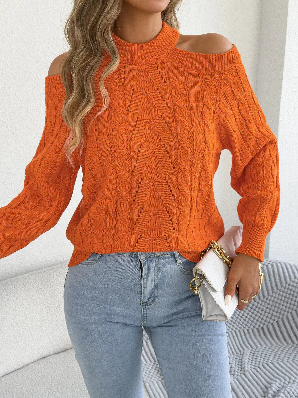 Women's Cold Shoulder Cable Knit Sweater – view 6