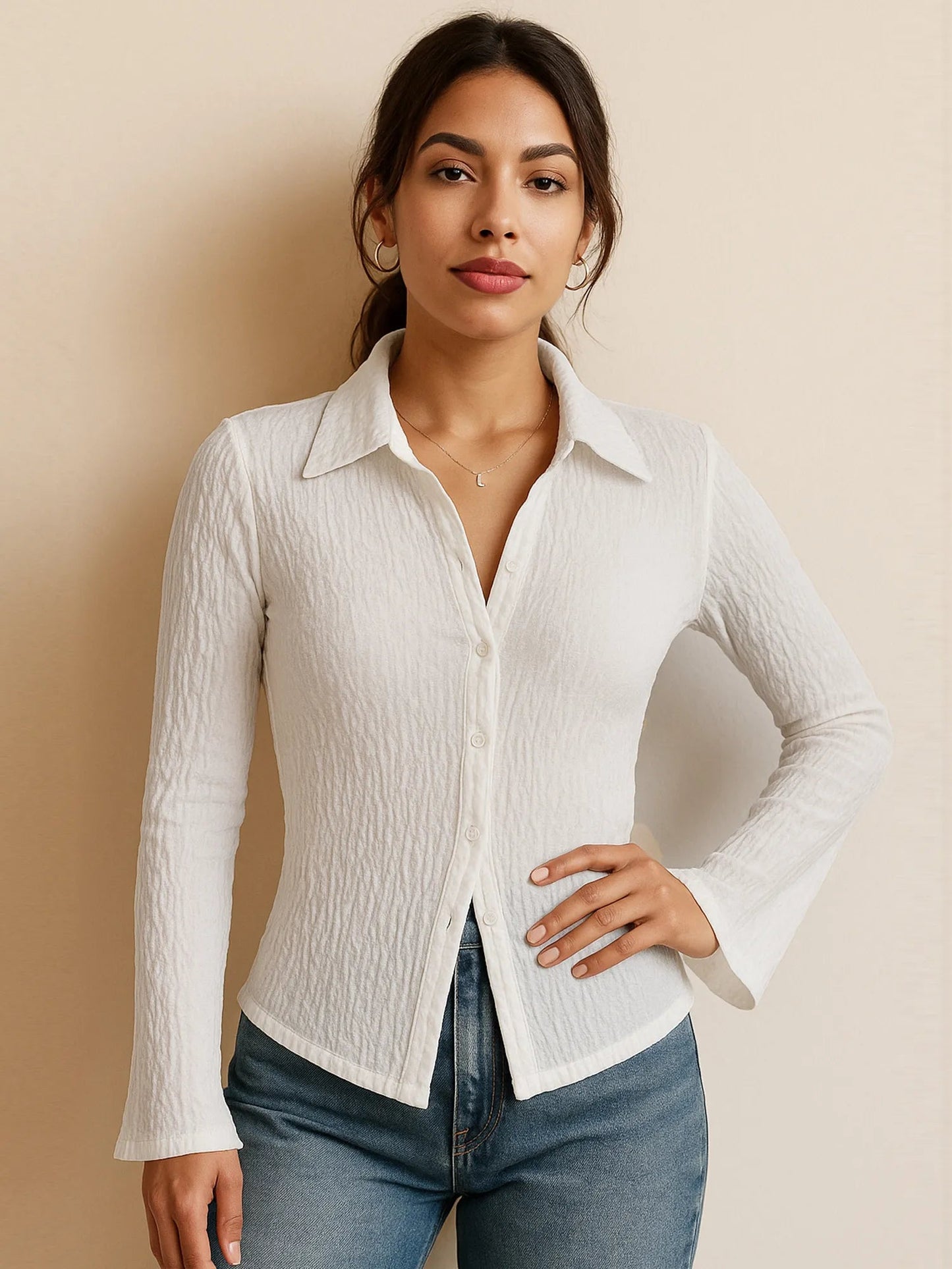 Textured Button-Up Shirt  Shop One Place