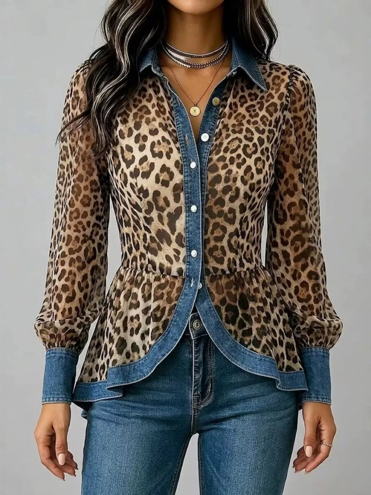 Women's Leopard Print Peplum Blouse
