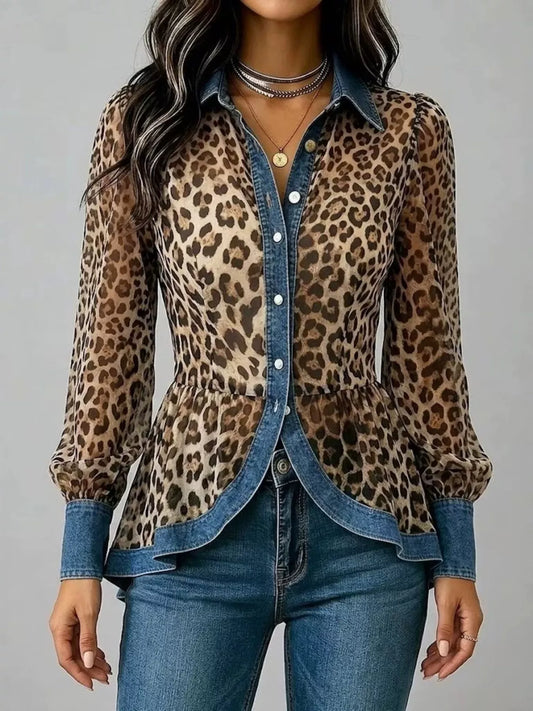 Women's Leopard Print Peplum Blouse