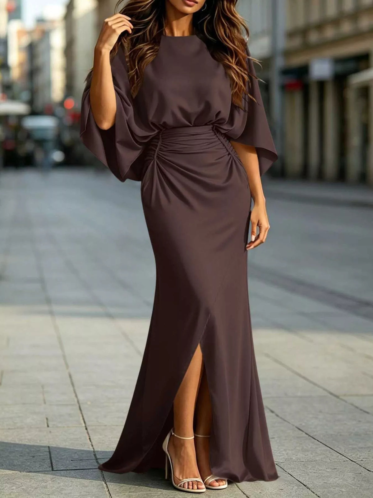 Ruched Waist Maxi Dress with Pockets  Shop One Place