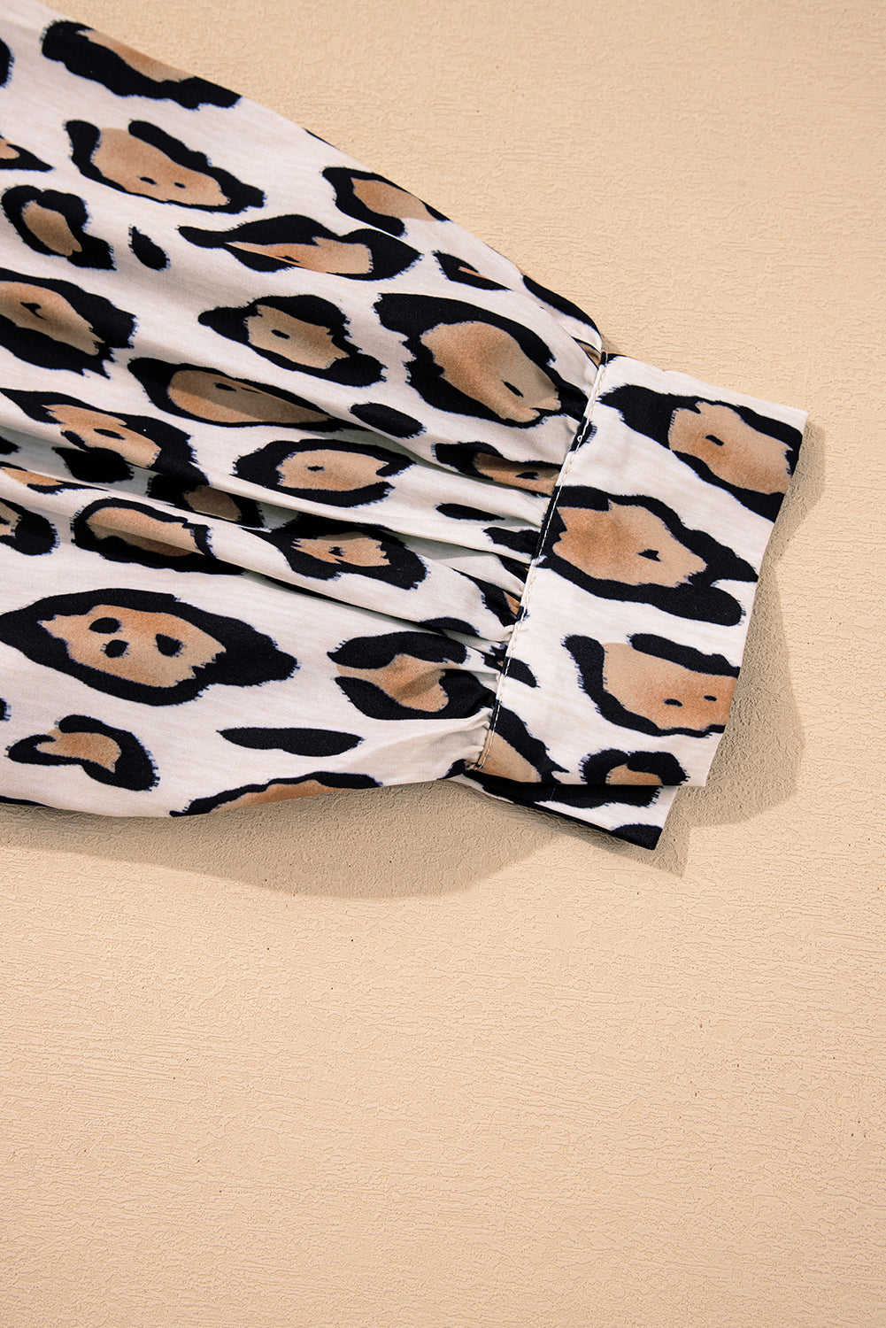 Light French Beige Leopard Print Balloon Sleeve Loose Blouse  Shop One Place