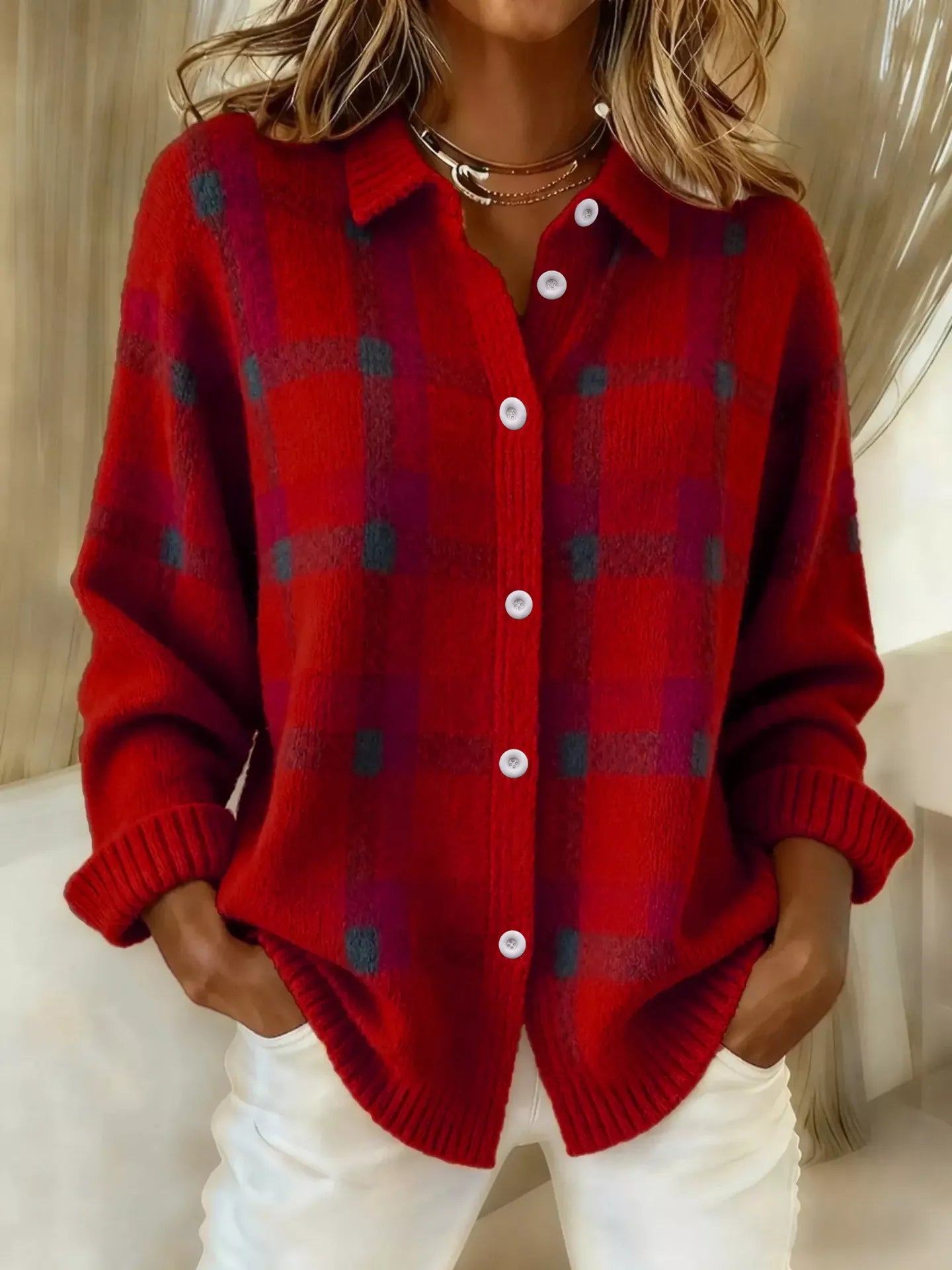 Plaid Button-Up Cardigan  Shop One Place