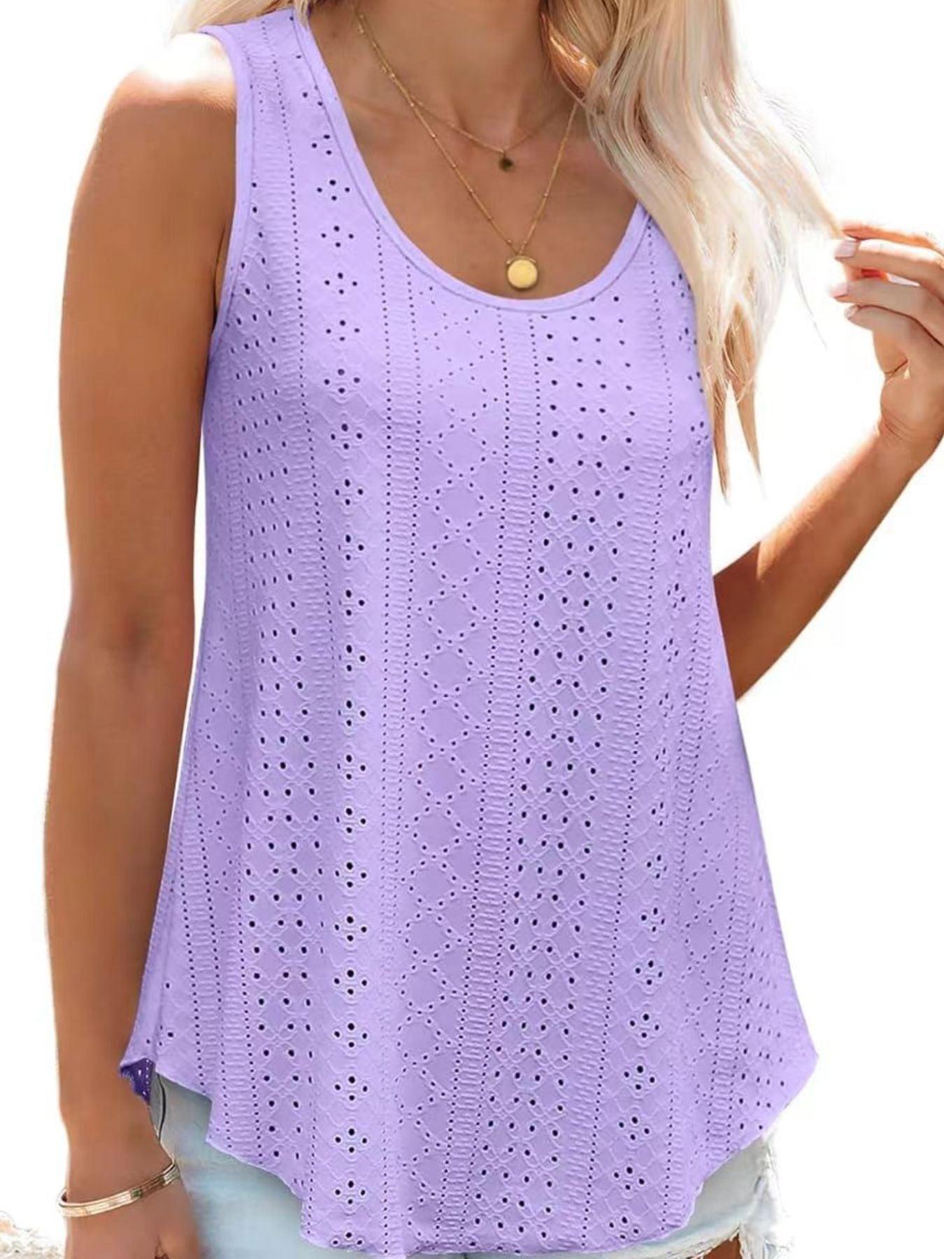 Eyelet Scoop Neck Tank  Shop One Place