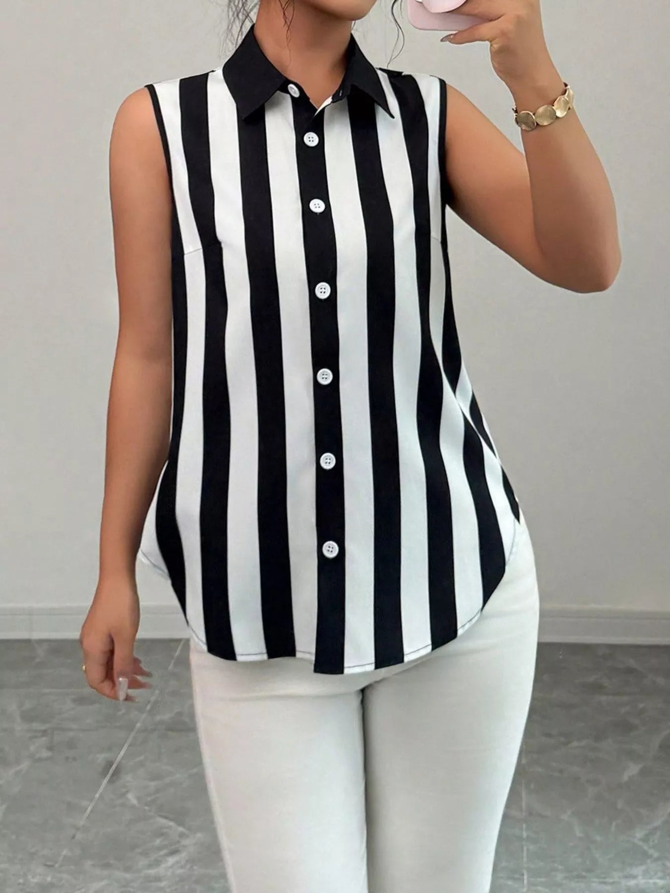 Button Up Sleeveless Shirt  Shop One Place