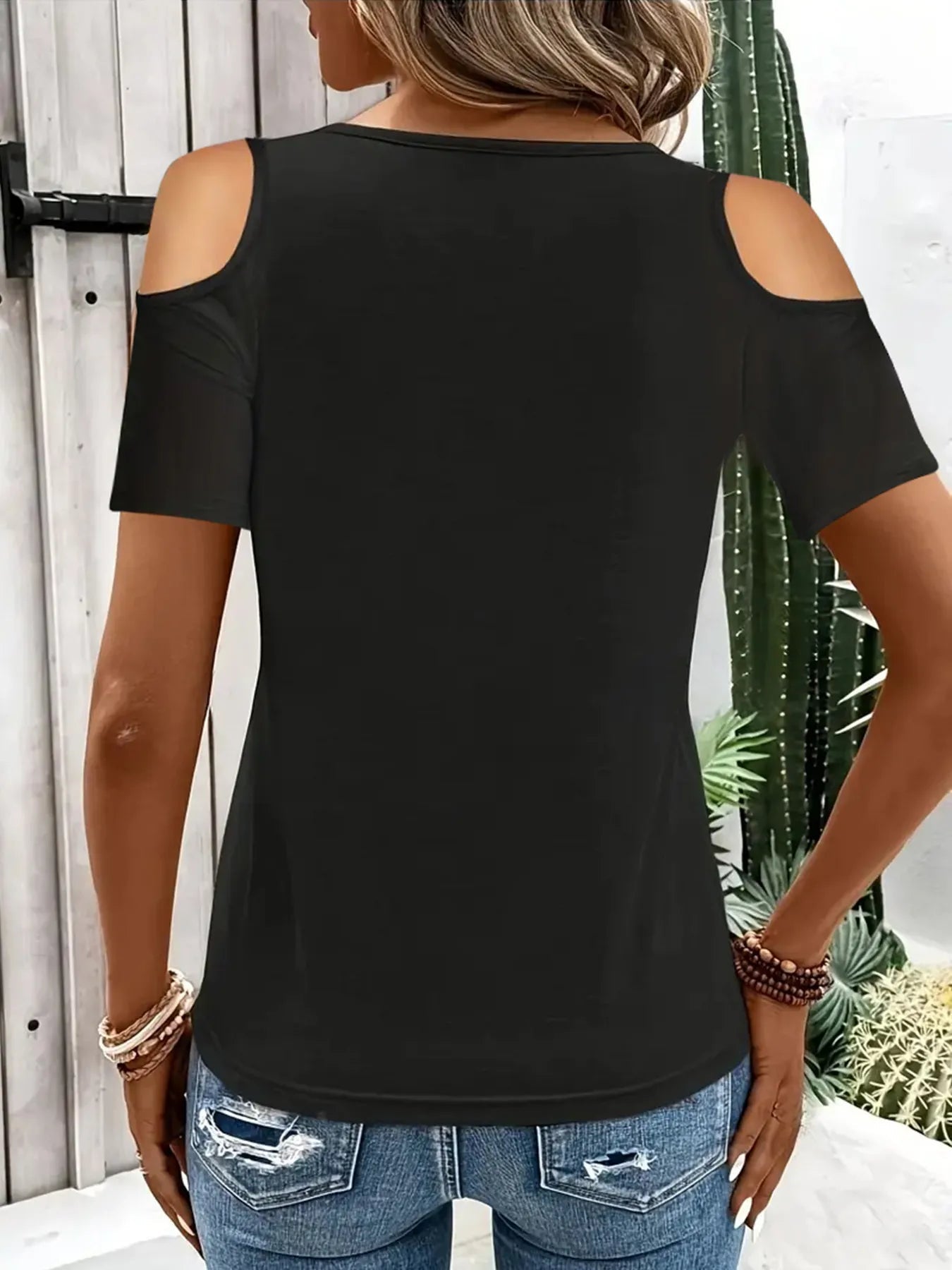Cold Shoulder T-Shirt with Metal Ring Detail  Shop One Place