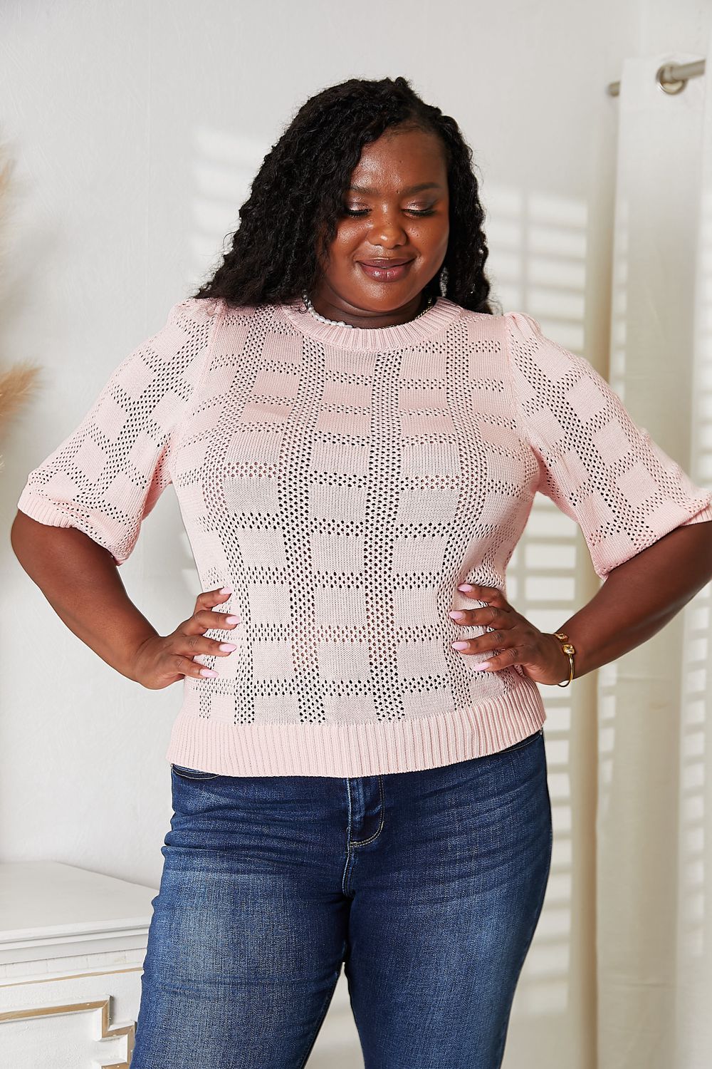 Mandy Ribbed Trim Round Neck Knit Top  Shop One Place