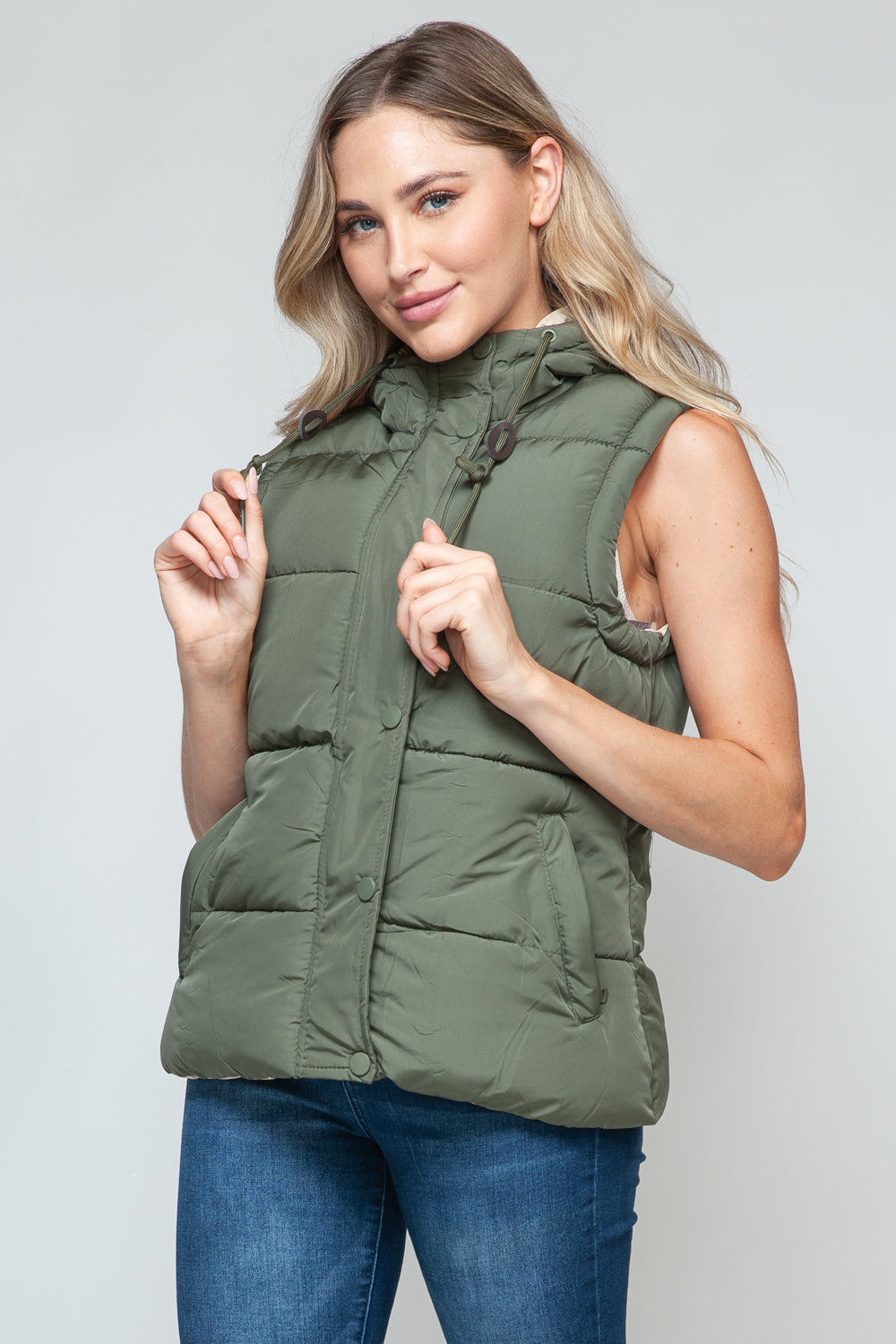 Snobbish Snap and Zip Closure Hooded Vest