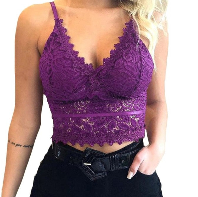 Sexy Goddess Hazy Sexy Charming Hollow Out Cutout Lace Thin Strap Triangle Cup Bra Wireless Backless Women Underwear  Shop One Place