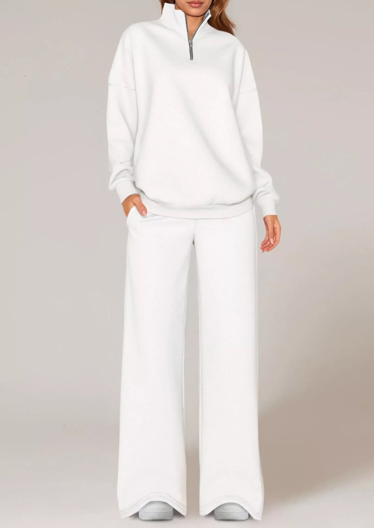 Half-Zip Sweatshirt and Wide-Leg Sweatpants Set  Shop One Place