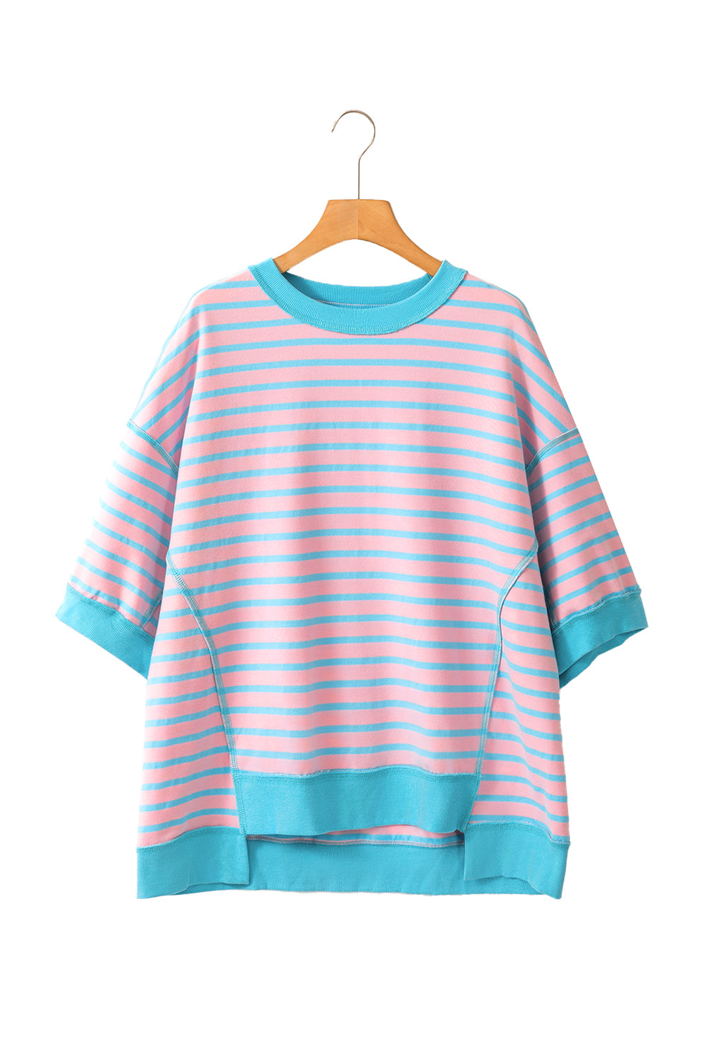 Stripe Colorblock Drop Sleeve Oversized T Shirt