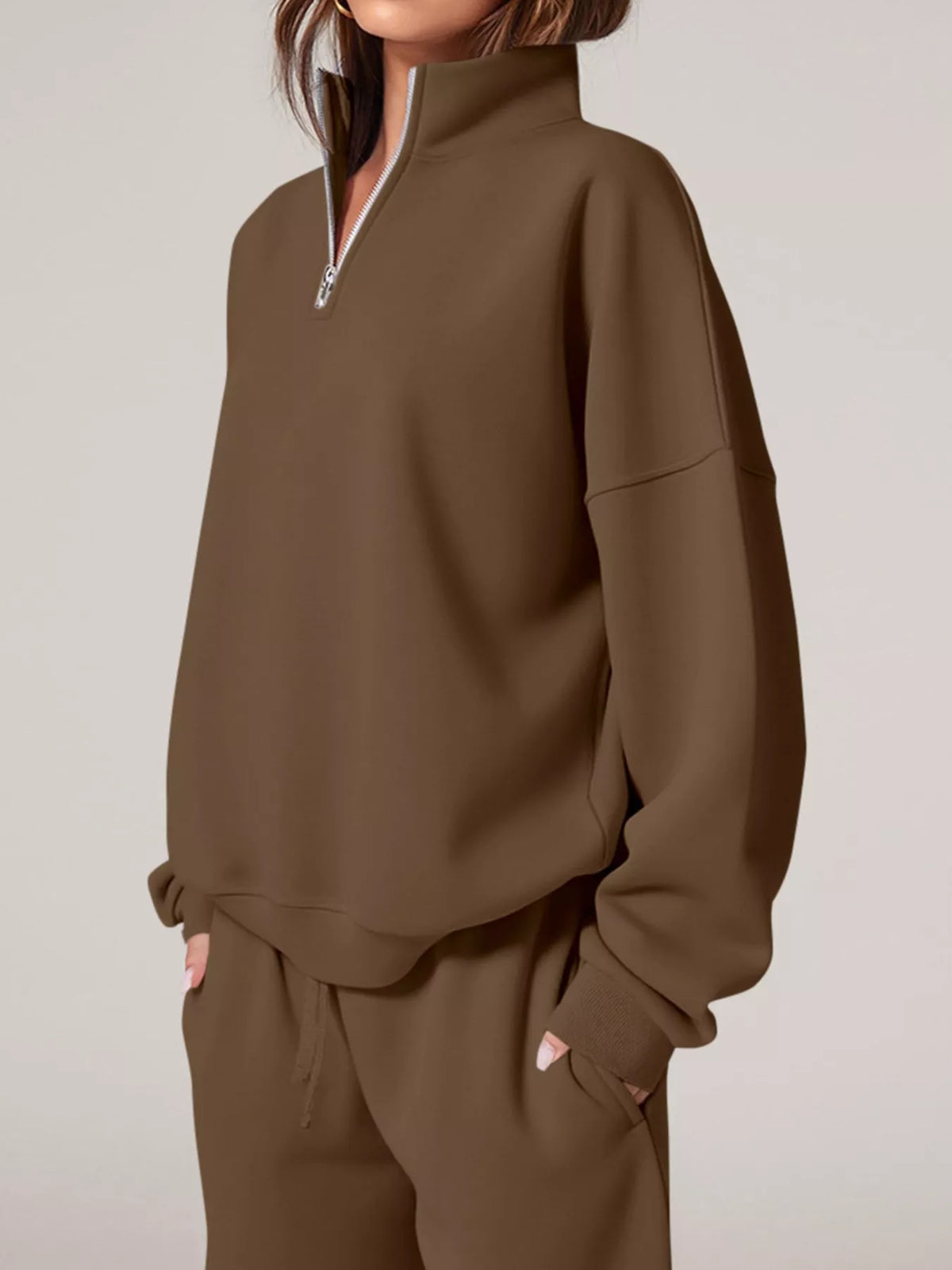 Half-Zip Sweatshirt and Wide-Leg Sweatpants Set  Shop One Place