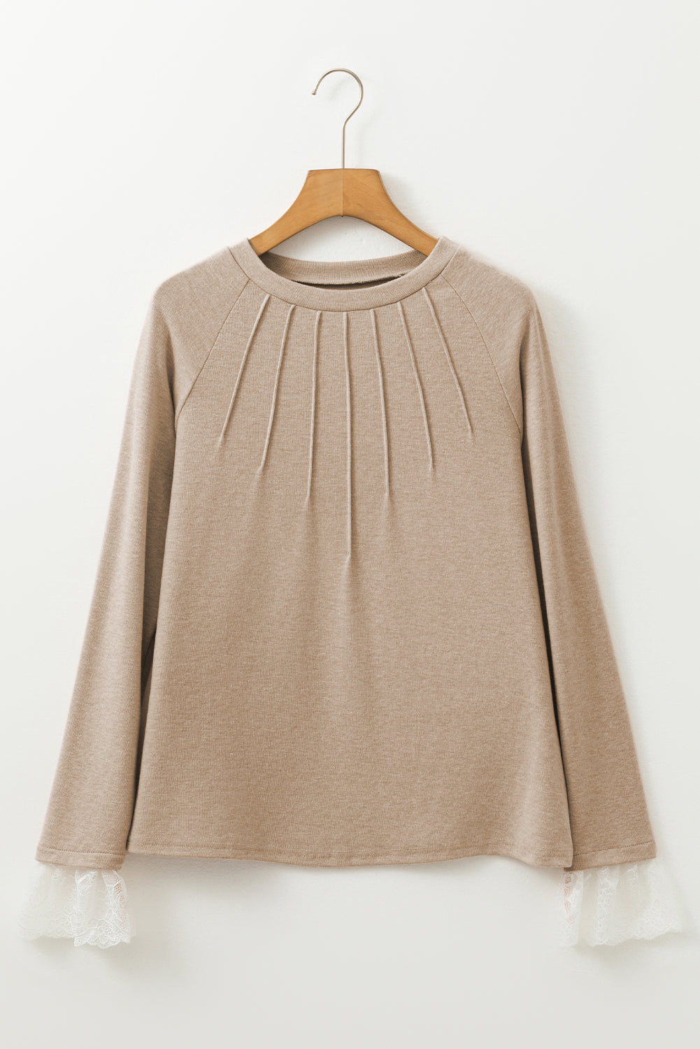 Grass Green Seam Detail Lace Contrast Cuffs Raglan Sleeve Top  Shop One Place