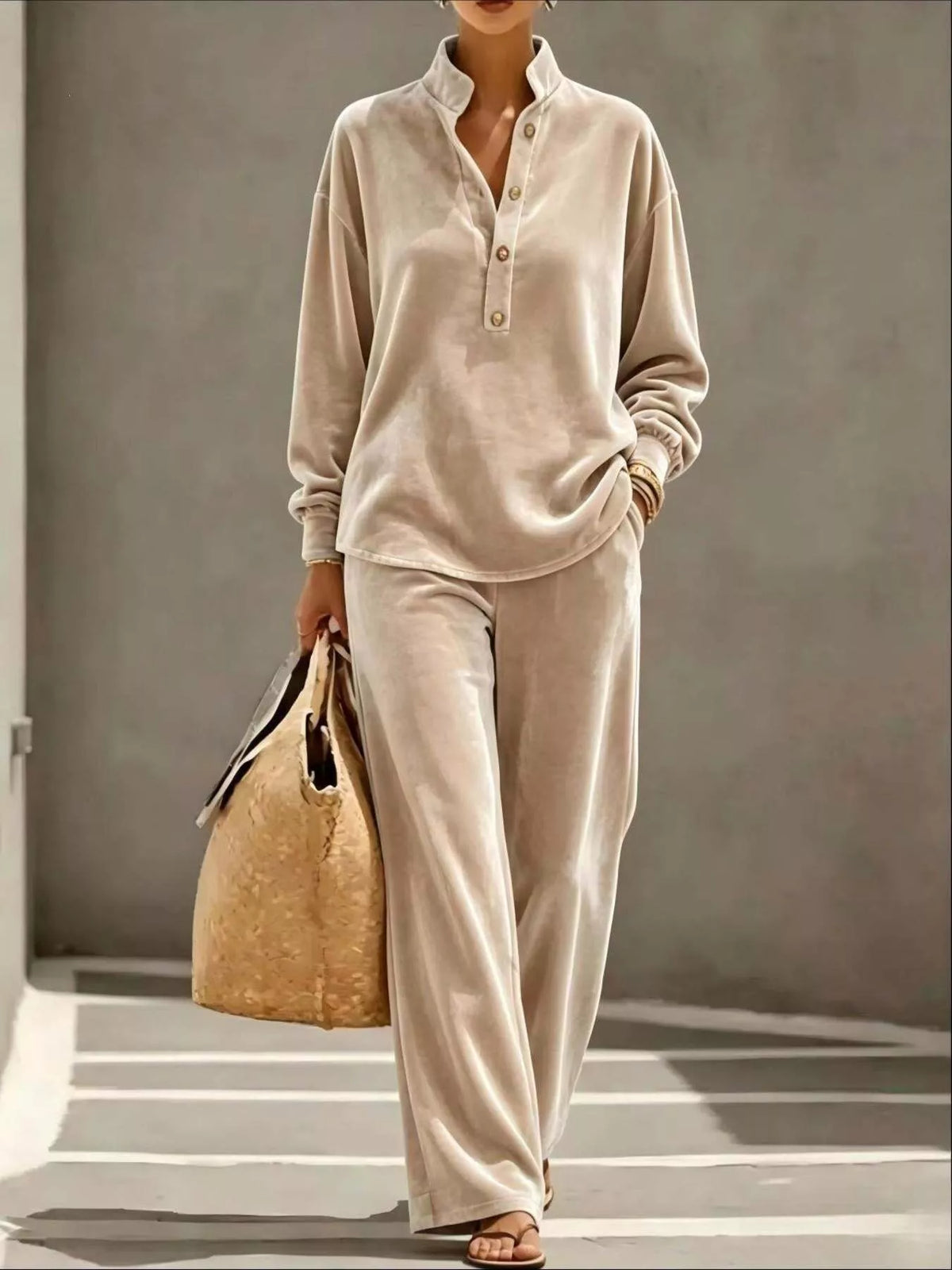 Women's Half-Button Top & Wide-Leg Pants Set – view 7