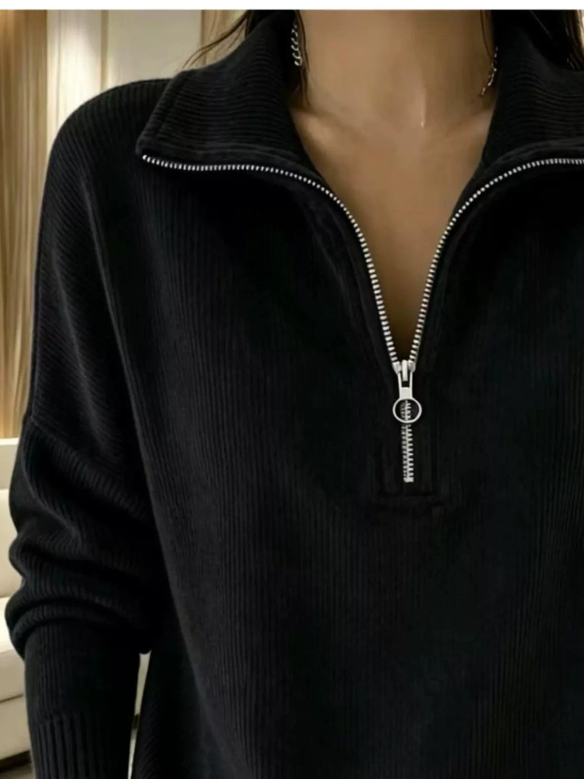 Full Size Corduroy Quarter-Zip Sweatshirt Plus Size  Shop One Place