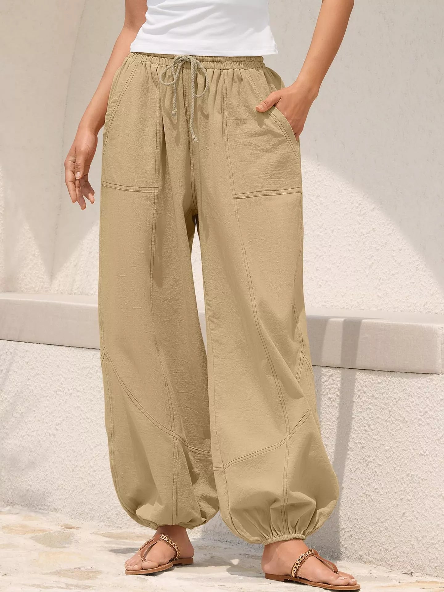 Casual Loose Fit Drawstring Waist Harem Joggers  Shop One Place