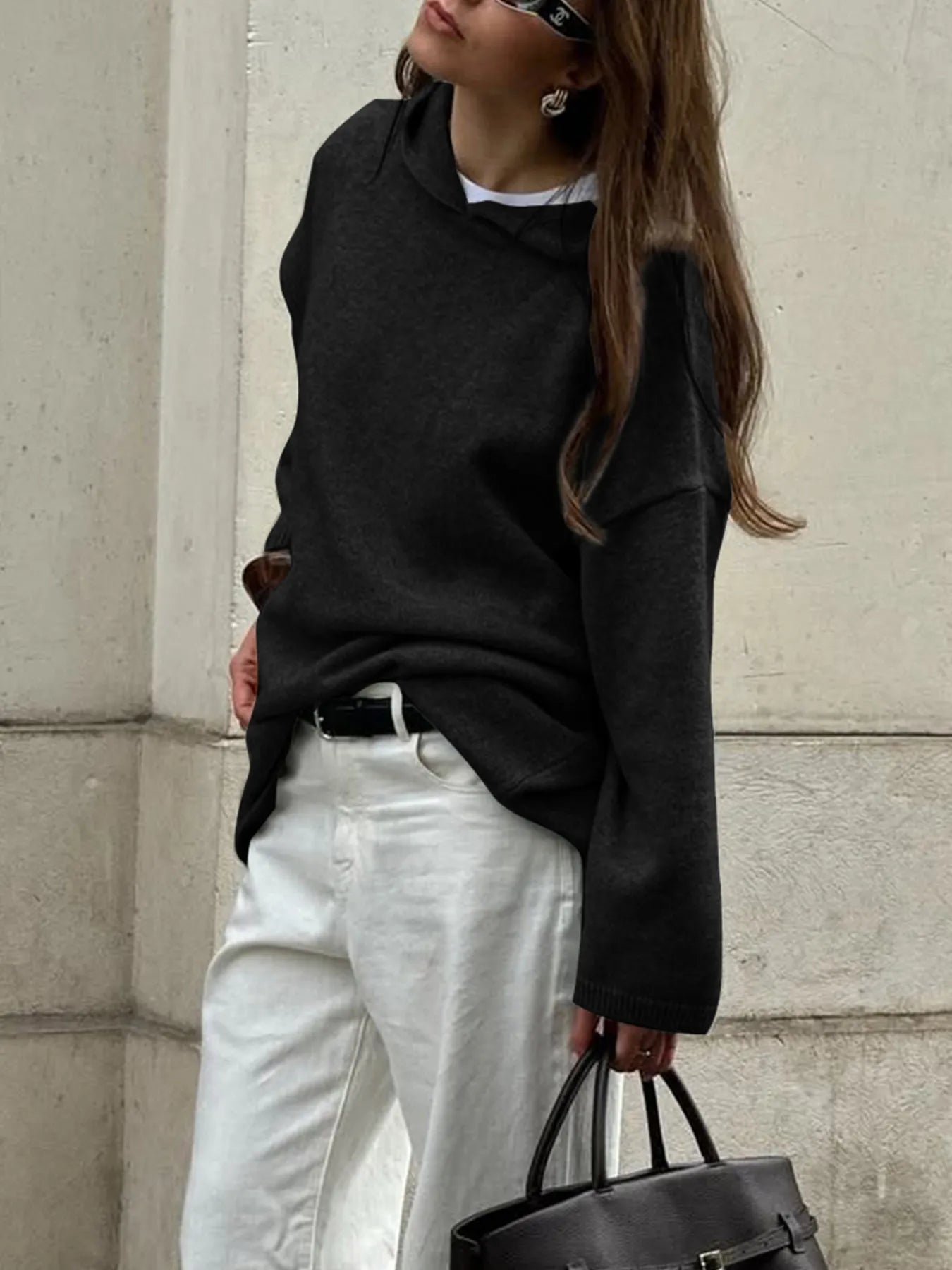 Oversized Long Sleeve Hooded Sweater  Shop One Place