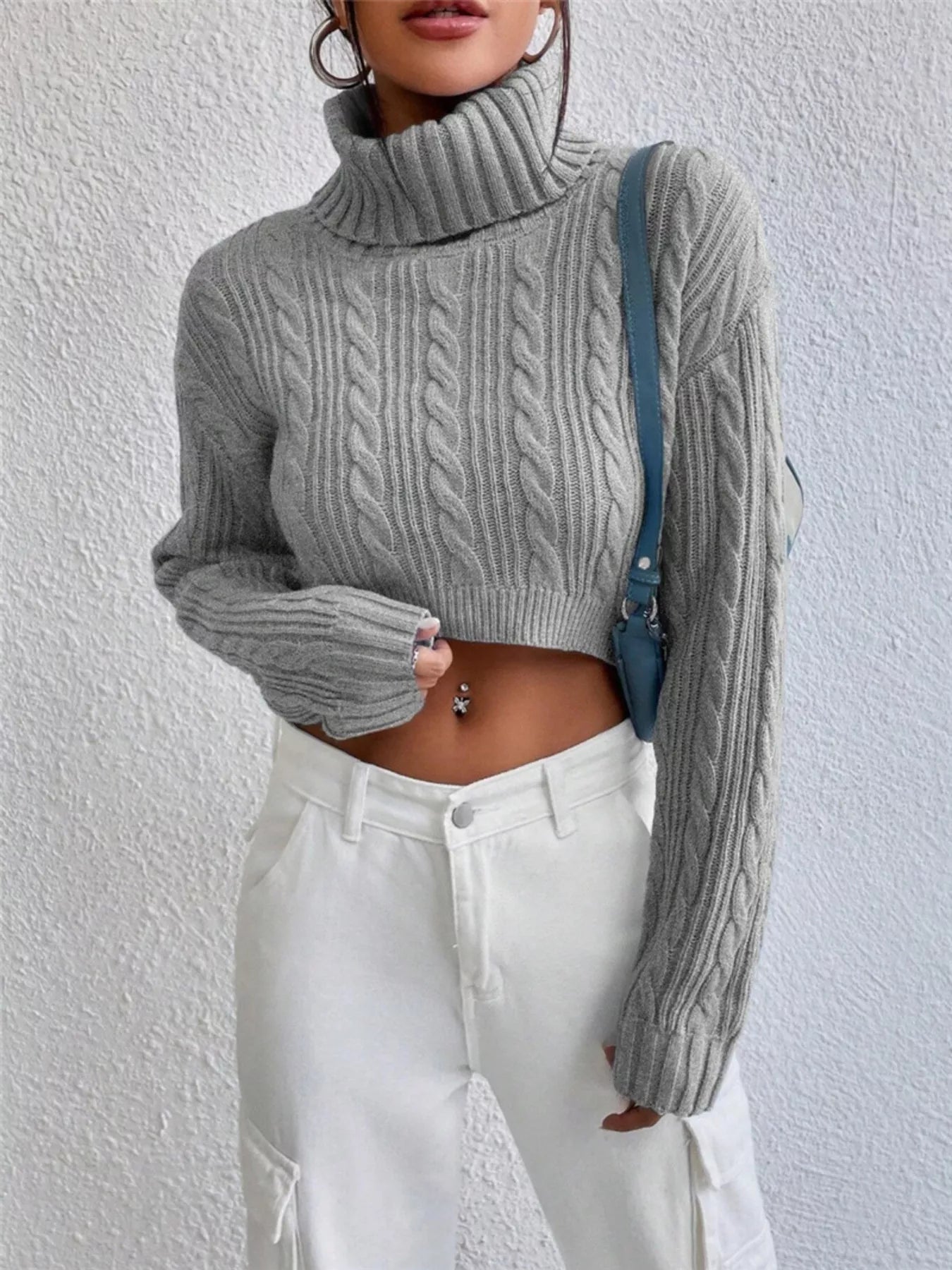 Cable-Knit Turtleneck Long Sleeve Sweater  Shop One Place