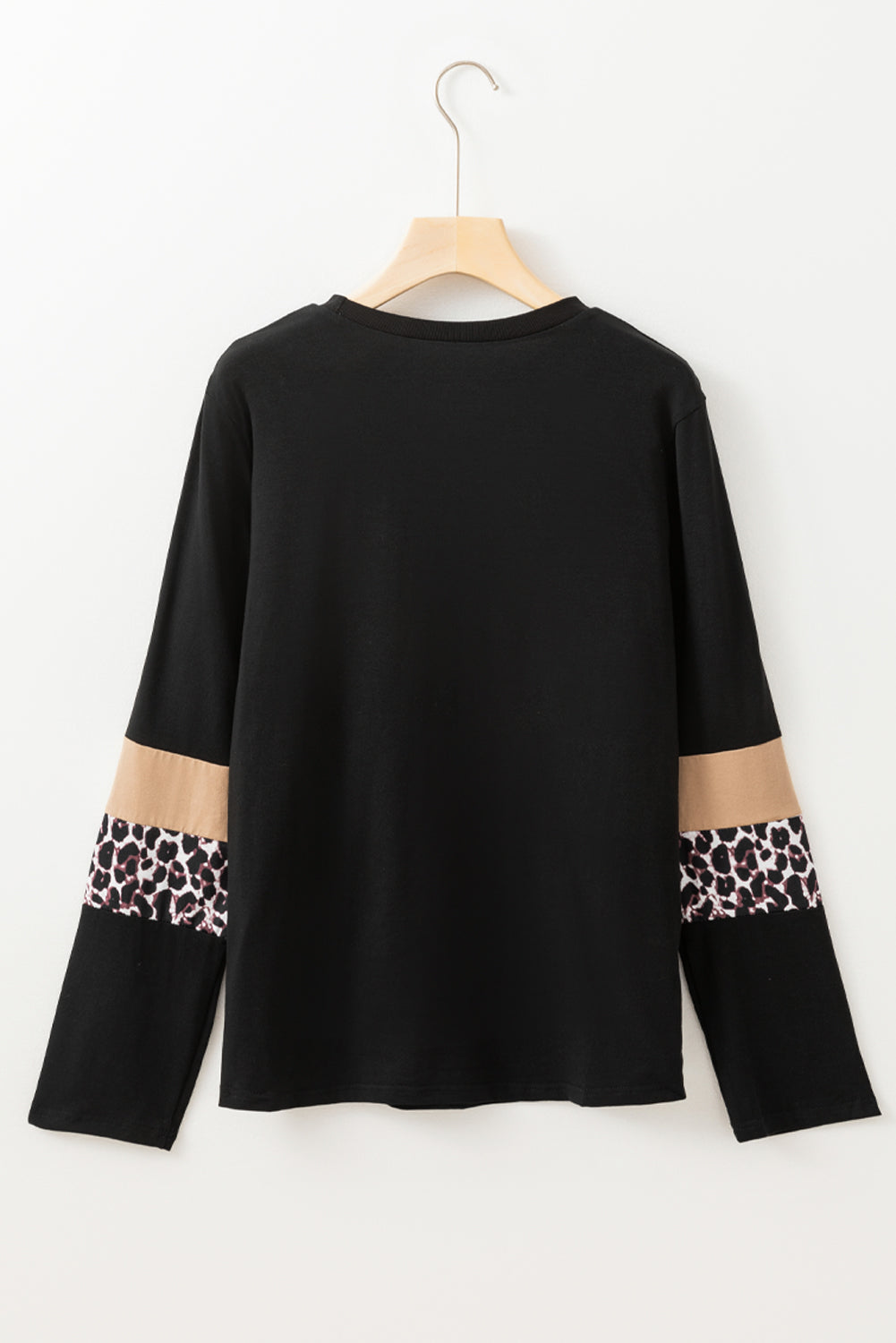 Khaki Leopard Colorblock Patchwork Crew Neck Top