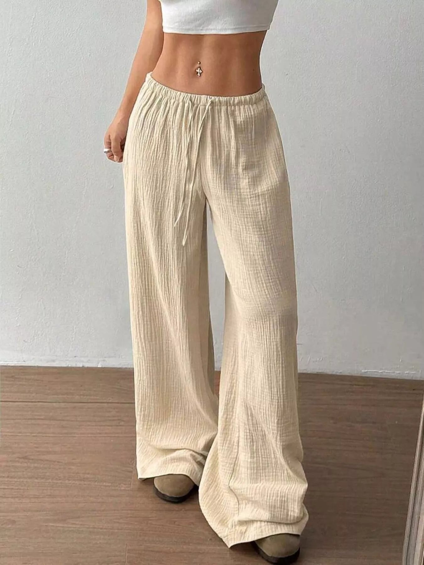Full Size Drawstring Wide Leg Pants Plus Size  Shop One Place