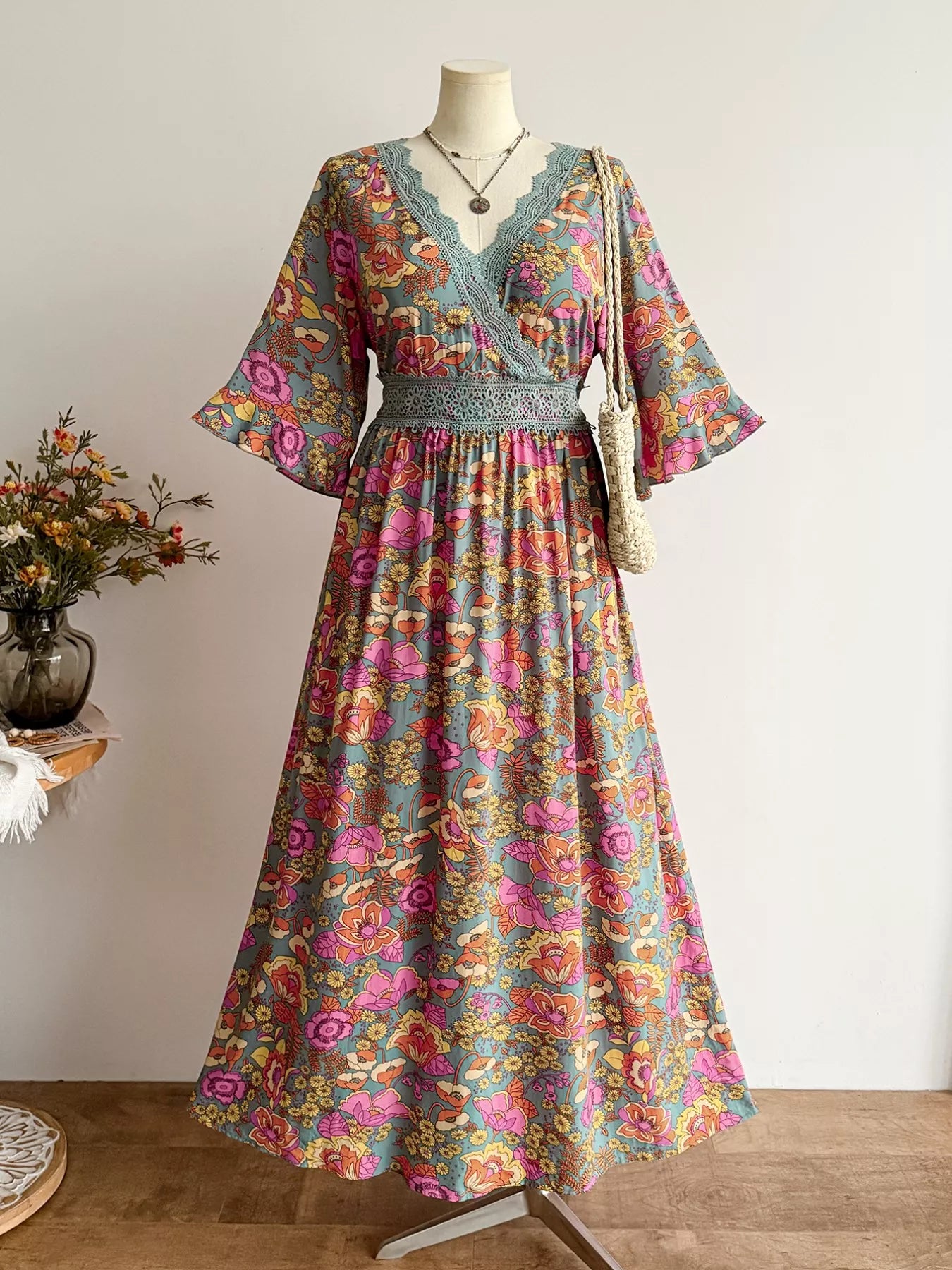 Plus Size Lace Detail Floral Surplice Dress  Shop One Place
